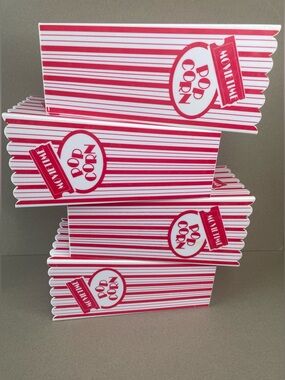 Set of 4 Movie Time Popcorn Buckets Vintage Plastic Tubs Striped Home Theater